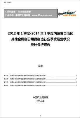 2012-2014年第一季度内蒙古自治区其他金属制日用品制造行业经营状况分析季报